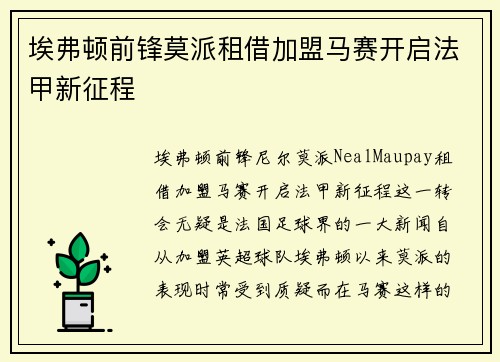 埃弗顿前锋莫派租借加盟马赛开启法甲新征程